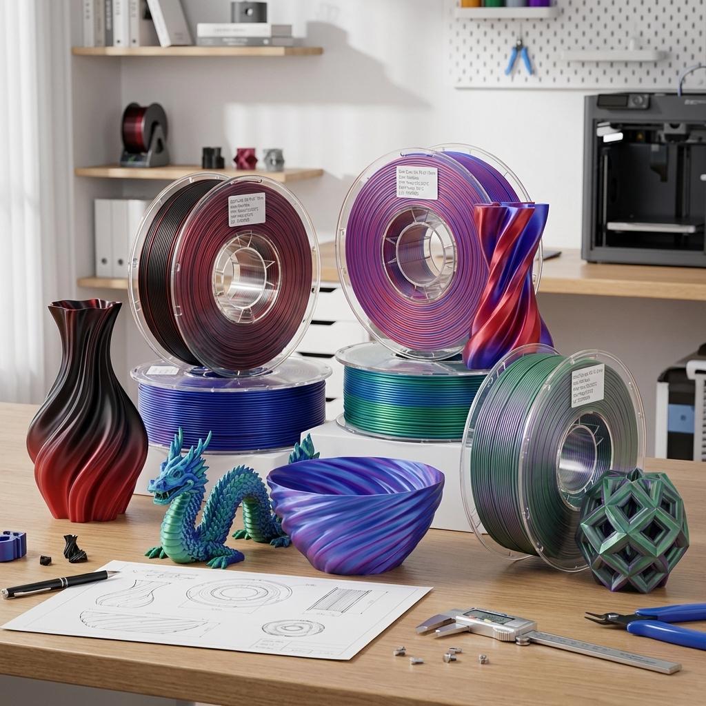 Silk Pla Filament 1.75mm Dual Color, 2-In-1 Co-Extrusion, 1kg Spool, 3D Printer Material, Precision +/- 0.03mm, 2.2 Lbs