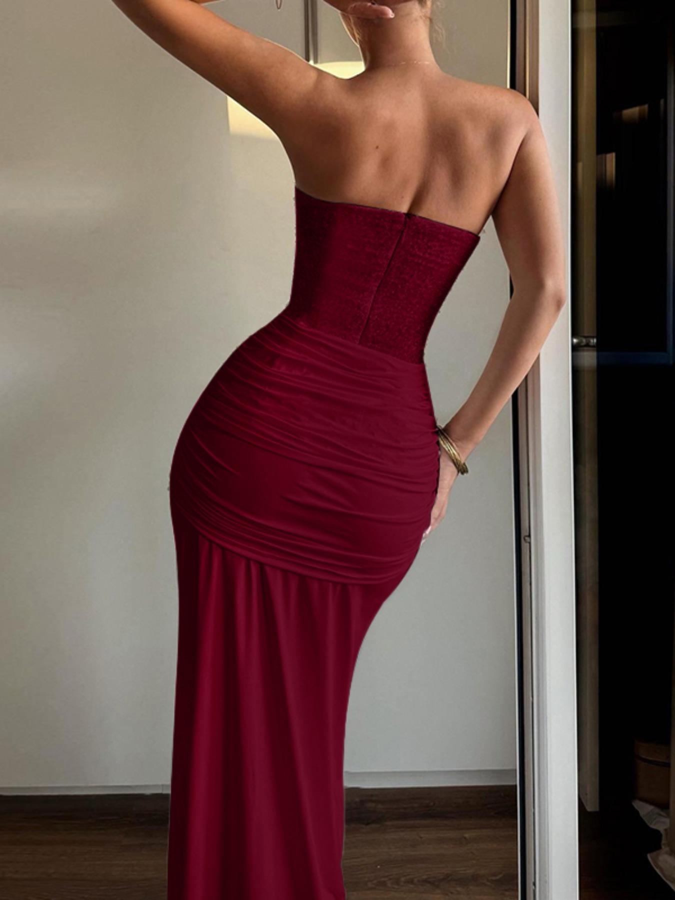 Elegant Halter Neck Dress with Flowing Sleeves, Long Sleeve Bodycon Midi Dress, Perfect for Parties & Special Occasions