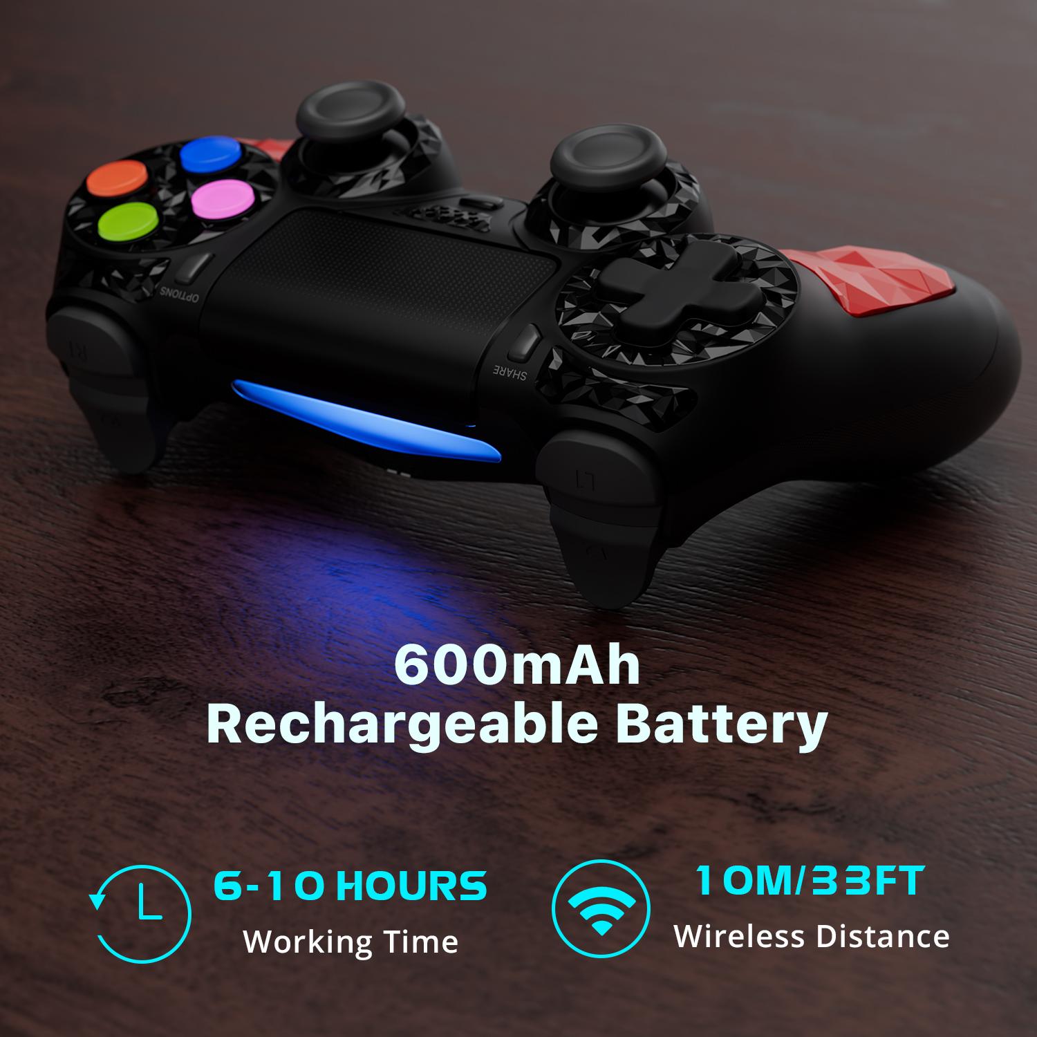 ISHAKO Wireless Game Controller For PS4/PS3/PC/Android/iOS, With Double Vibration, Six Axis Gyro, Touchpad, Built in speaker, Audio jack, Gamepad for PS4, Red PS413