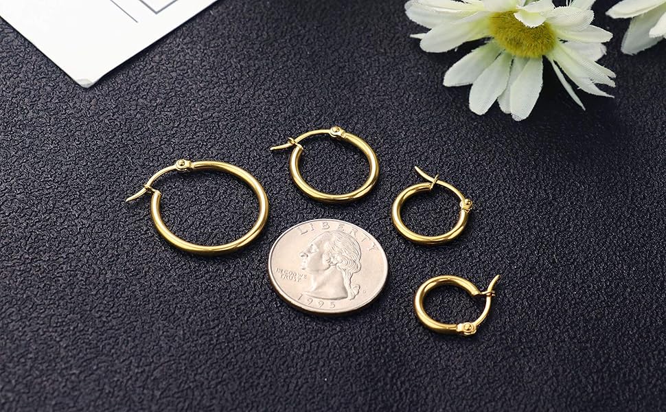 LOYALLOOK Gold Hoop Earrings Set Stainless Steel Rounded Small Hoop Earrings Set for Women Cute Huggie Earrings Nickel Free 10/12/15/20MM LOYALLOOK Gold Hoop Earrings Set Stainless Steel Rounded Small Hoop Earrings Set for Women Cute Huggie Earrings Nickel Free 10/12/15/20MM