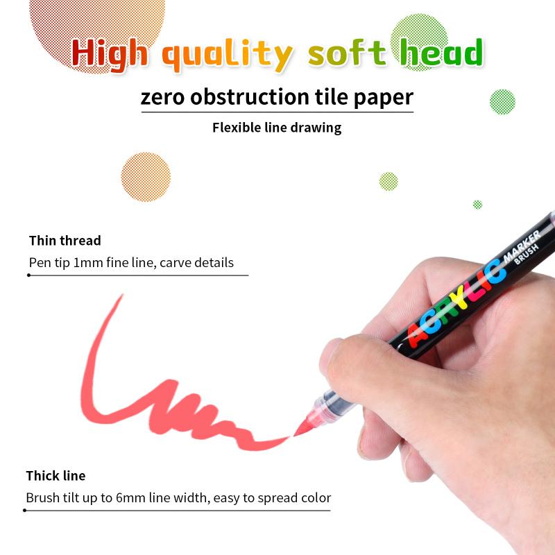 Acrylic Paint Markers, Soft Brush Tip Pens and Markers, Acrylic Paint Pens for Wood, Stone, Canvas, Glass, Fabric, Egg, Rock Painting and DIY Crafts Art Supplies, Art Markers Set,Permanent,Washable,Quick-Drying,Waterproof