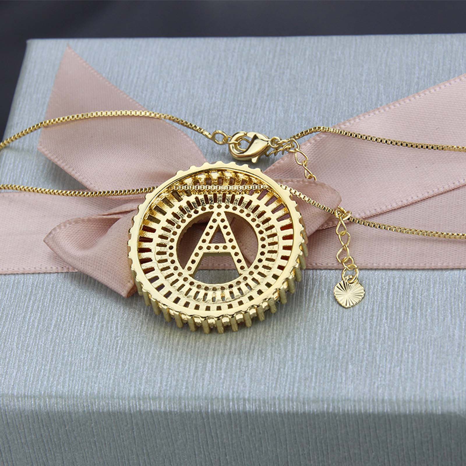 Colored zircon letter necklace round hollow pendant 26 English letters clavicle chain men and women can be anniversary gifts name initials Colored zircon letter necklace round hollow pendant 26 English letters clavicle chain men and women can be anniversary gifts name initials