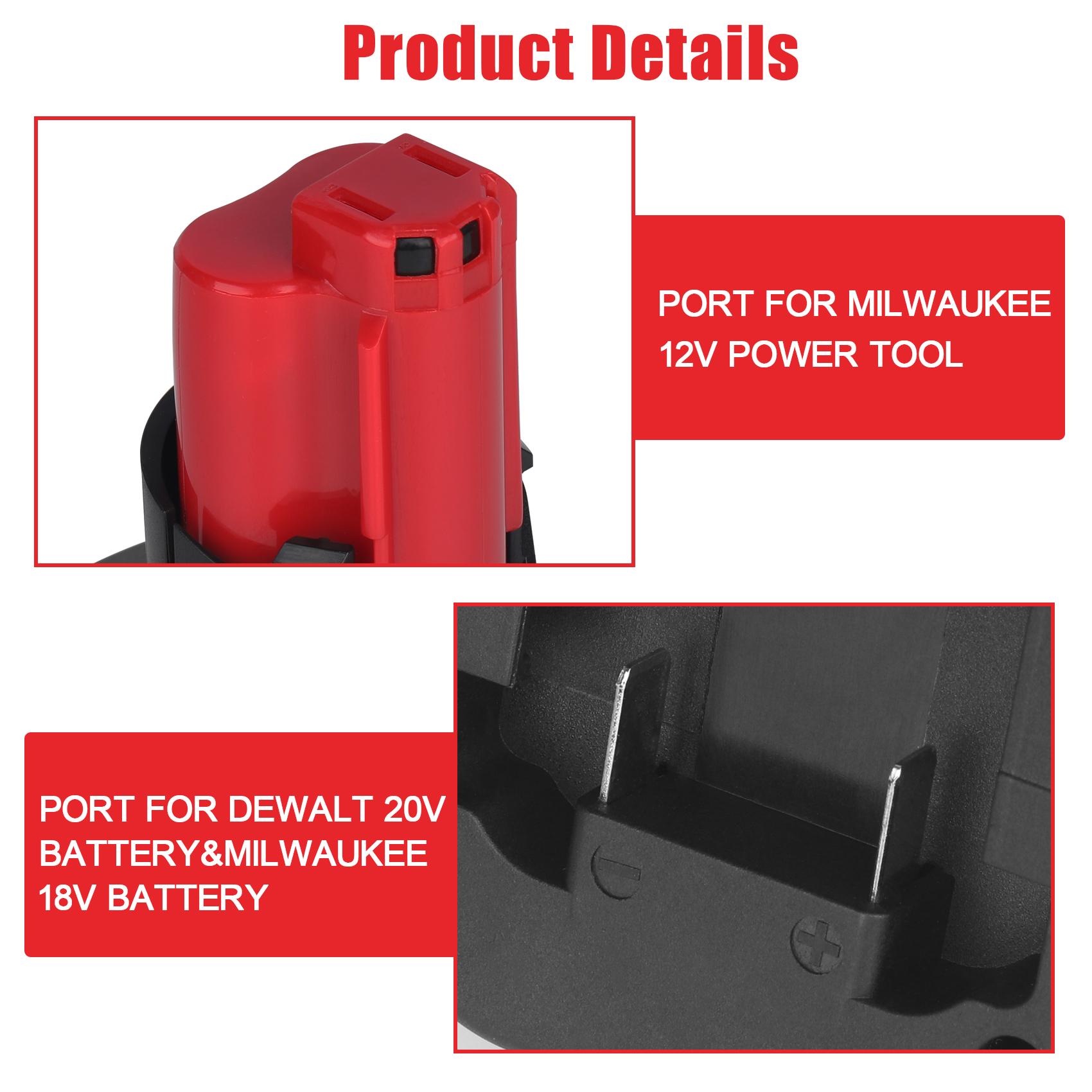 KUNLUN Adapter for DeWalt 20V Battery & for Milwaukee ∧∧-18 18V Battery Convert for ∧∧-18 to for ∧∧-12 Battery for Milwaukee ∧∧-12 Battery Compatible with Milwaukee ∧∧-12 12V Cordless Power Tools Use (Adapter Only)