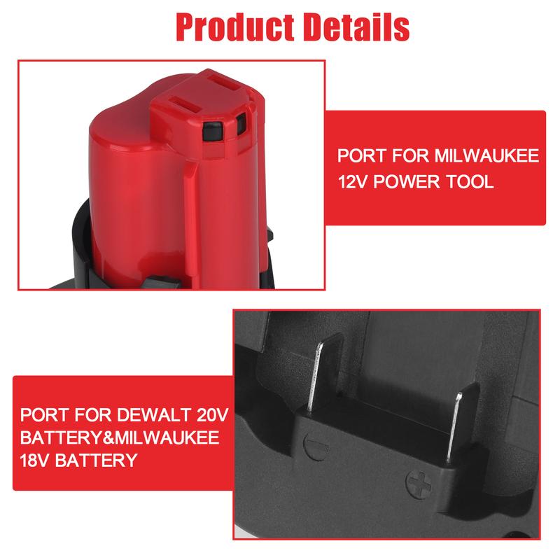 KUNLUN Adapter for DeWalt 20V Battery & for Milwaukee ∧∧-18 18V Battery Convert for ∧∧-18 to for ∧∧-12 Battery for Milwaukee ∧∧-12 Battery Compatible with Milwaukee ∧∧-12 12V Cordless Power Tools Use (Adapter Only)