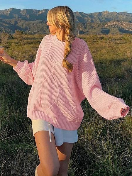 Women's Oversized Cable Knit Solid Color Long Sleeve Sweater Crew Neck Chunky Warm Thick Autumn Winter Cute Pullover Sweater for Casual Daily Wear, Fall Outfit for Women, Winter Sweater for Women, Women Winter Lightweight Knitwear
