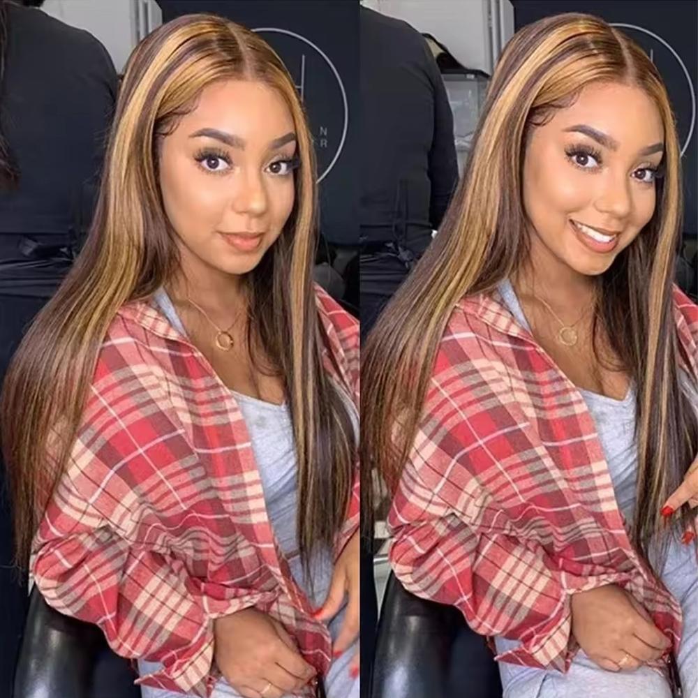 Highlight Wig 13x6 Human Hair Honey Blonde Brown Colored HD Lace Front Wigs For Women Pre Plucked Bone Straight Lace Frontal Wig