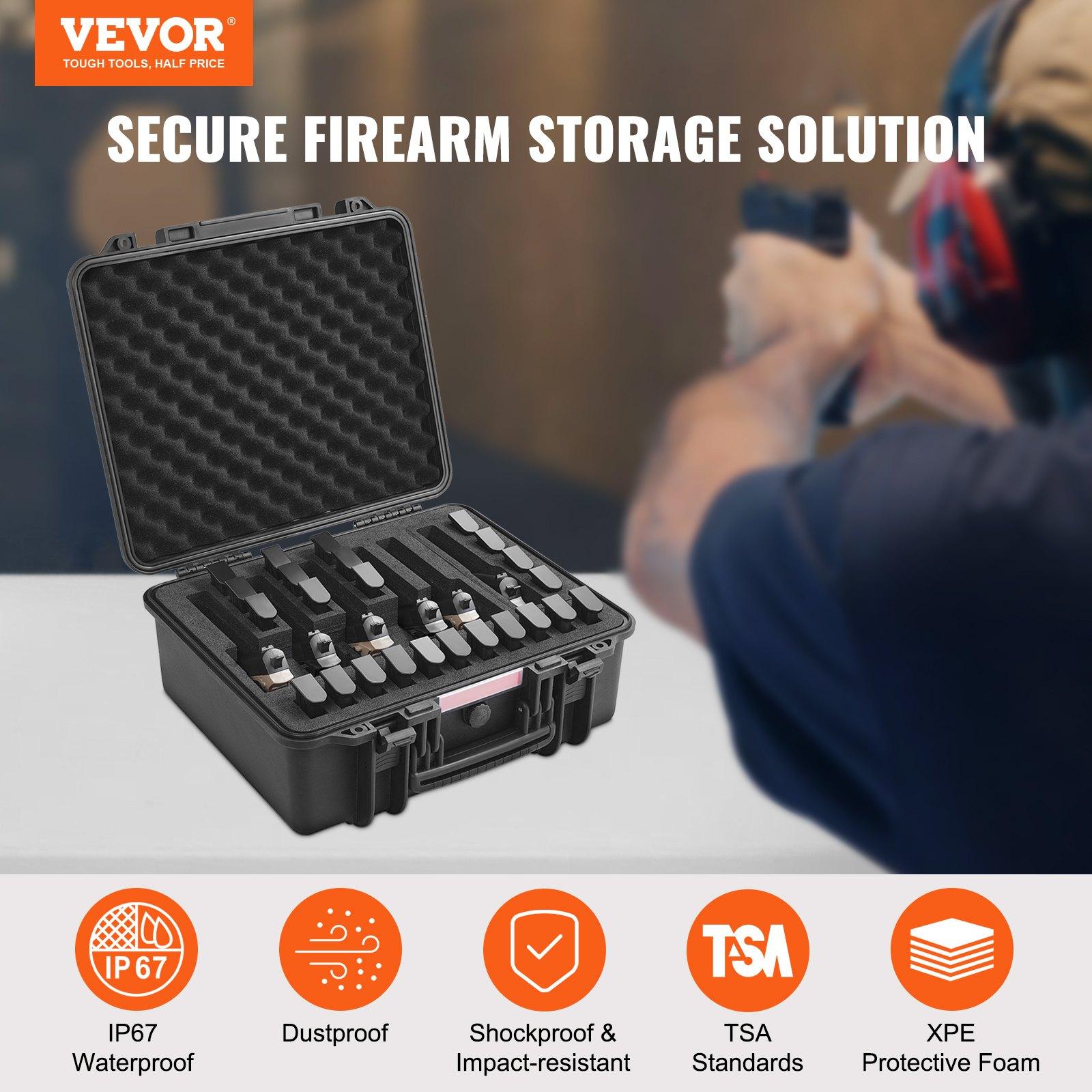 fathersdaygift VEVOR Hard Pistol Cases with Pre-cut Lining, Waterproof Dustproof Hard Gun Case for 6 Pistol, 19.3×17.1×8.3 in Lockable Pistol Case, Black