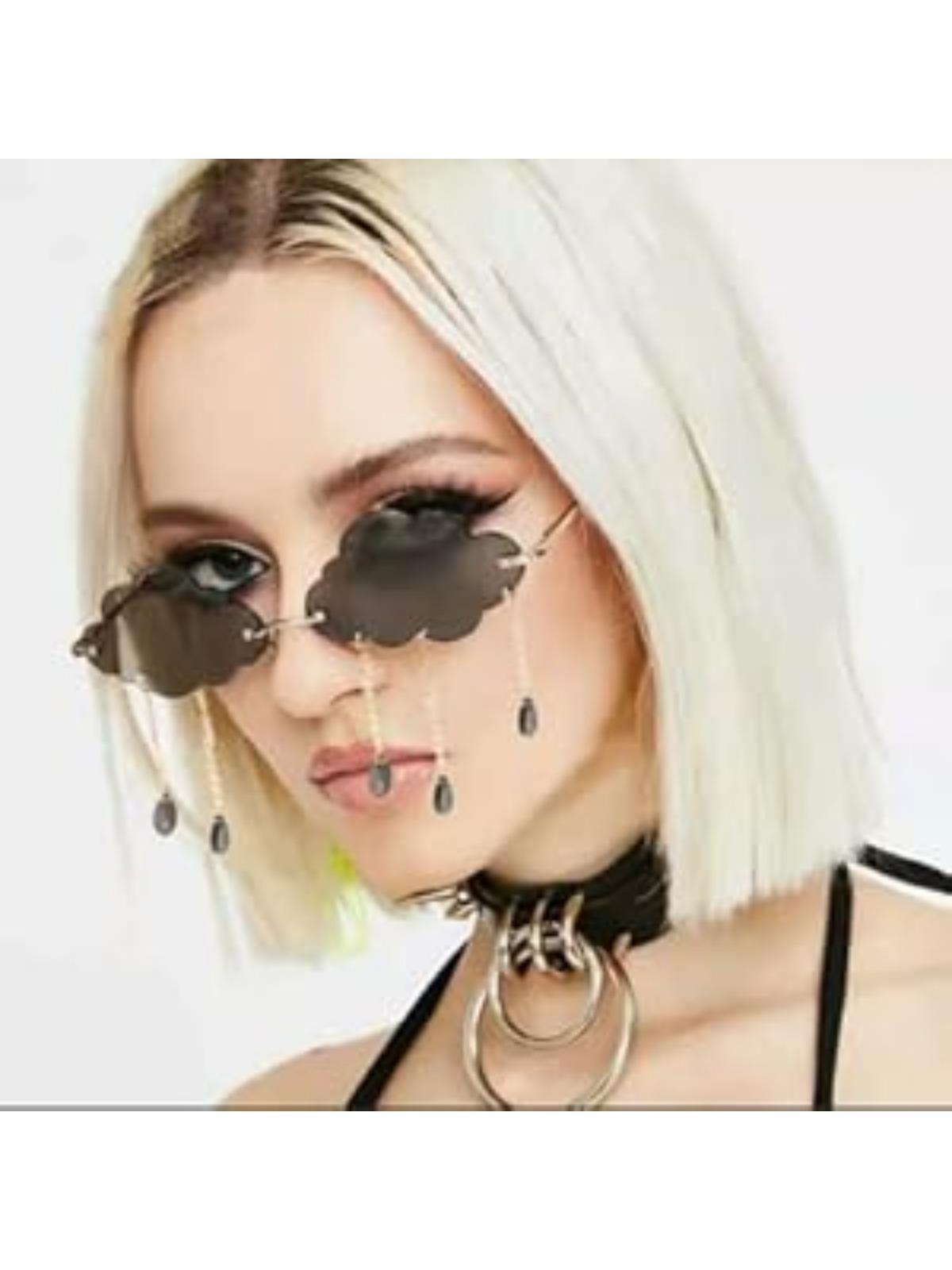 FEISEDY Retro Dripping Cloud Shaped Tassel Sunglasses Rimless Women Funny Party Disco Eyewear B2834