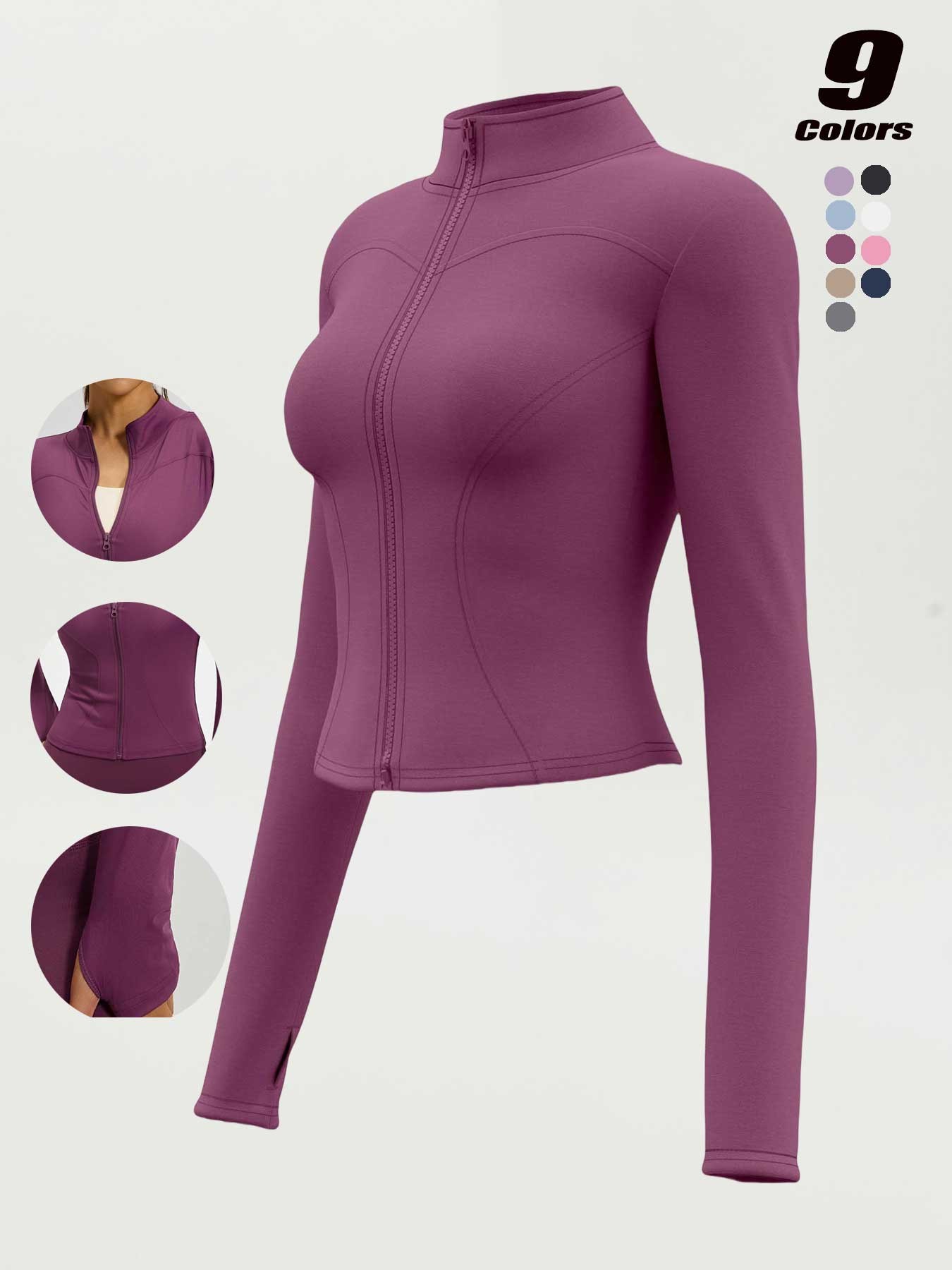 Women's High Elastic Stand Collar Thumbhole Fitted Gym Top, Breathable Thinning Yoga Jacket, Sports Jacket for All Seasons, Long Sleeve Fitness Wear S-Xxxl