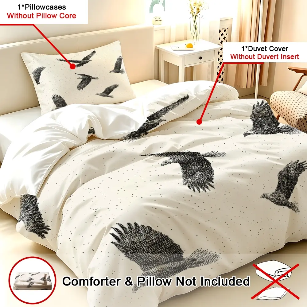 2/3pcs duvet cover set (1 duvet cover + 2 pillowcases) - Eagle Printed Bedding Set, High Definition Digital Printing, Fade Resistant, Soft & Comfortable Polyester Fabric, Suitable for Dormitory, Bedroom & Hotel, All Season Bedding Decor