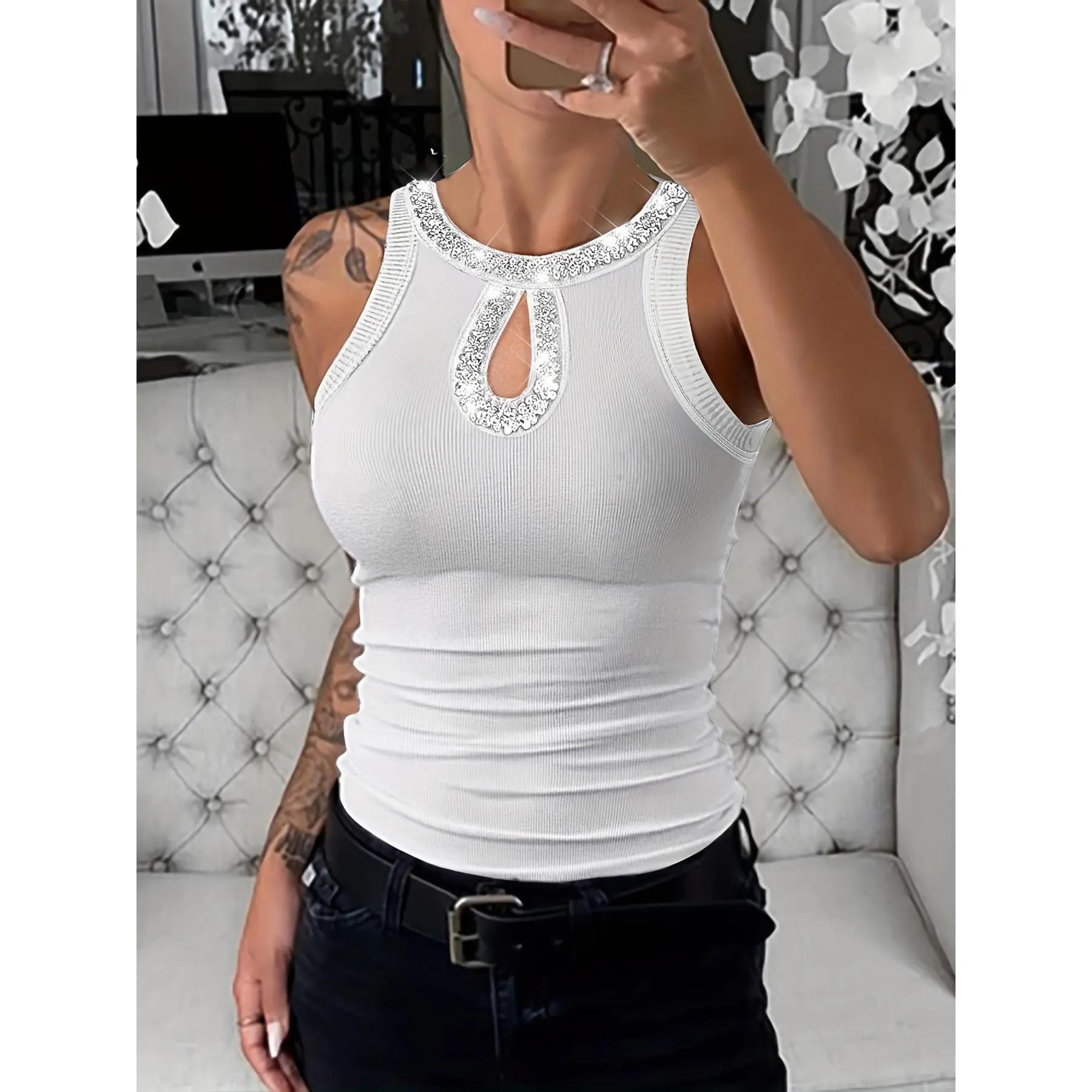 Women's Buttery Soft Square Neck Tank Top, Stretchy Double Layer Slim-Fit Chic Top with Wide Straps for Everyday Wear, Women's Clothes, Tank Tops,back to school,back to school shopping