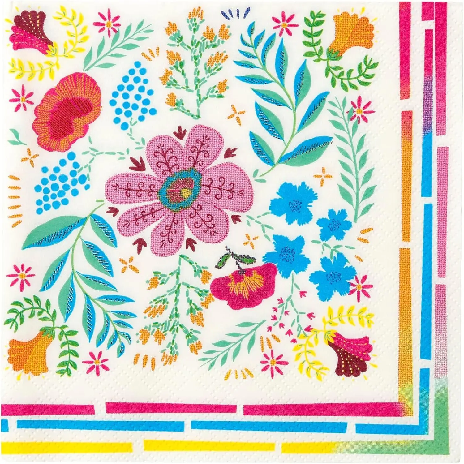 20 Pack 13" Boho Disposable Paper Napkins, Floral Fiesta Design, Pink Blue Yellow, Cinco de Mayo Summer Party Picnic ServiettesGift