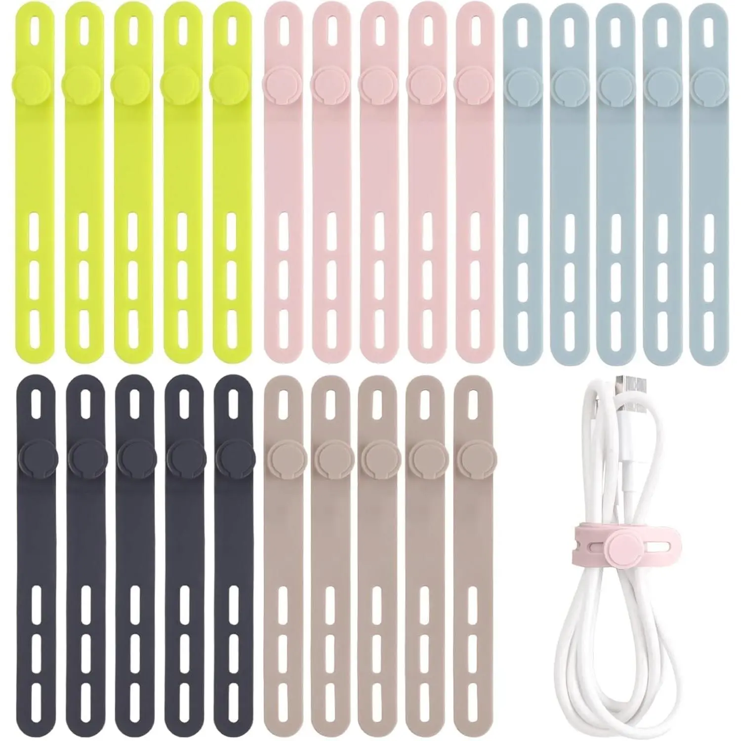 25 Pcs Silicone Cable Ties, Cable Ties Reusable, High Elasticity Cord Wraps for Electrical Cords, Cord Organizer for Earphone, Phone Charger(Colorful)