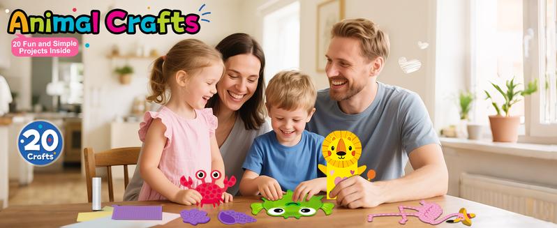 20 Crafts in a Box, Arts and Crafts Kit with Envelopes Glue Stick Tape, Fun for Creativity & Fine Motor Skills, Gift for Kids Birthday Party Christmas