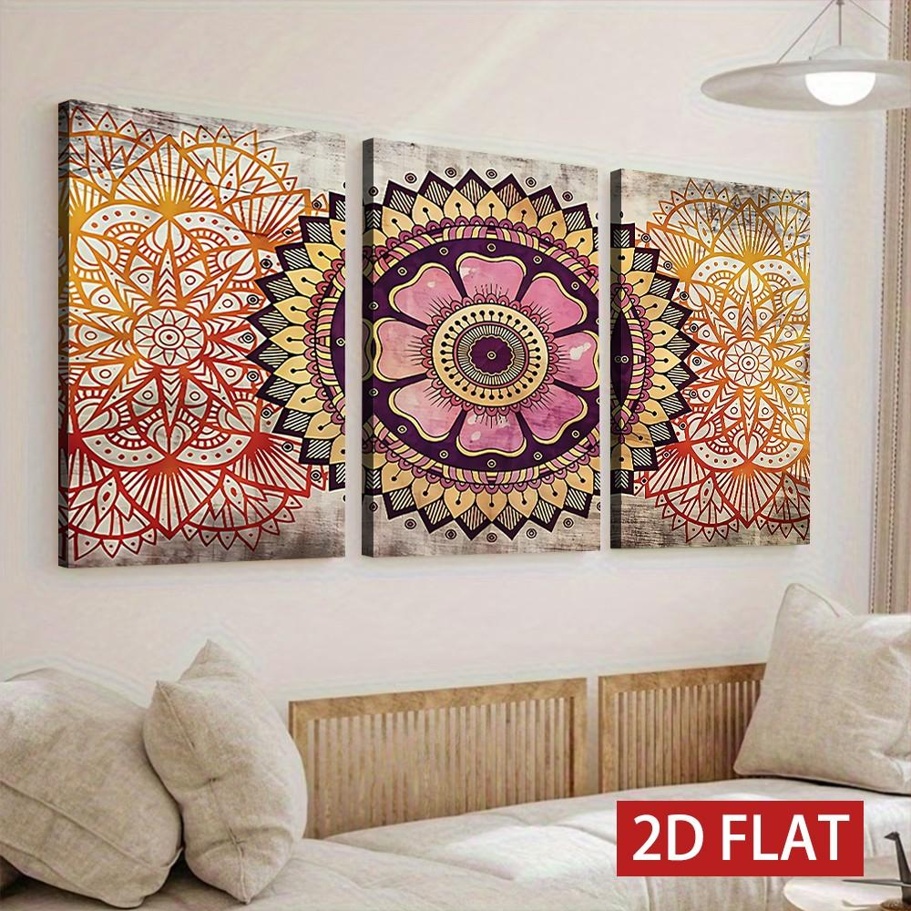 3pcs Mandala Pattern Decorative Wall Art, Vintage Style Wooden Frame Canvas Prints, Living Room Sofa Background, Home/bed & Breakfast/office Decoration