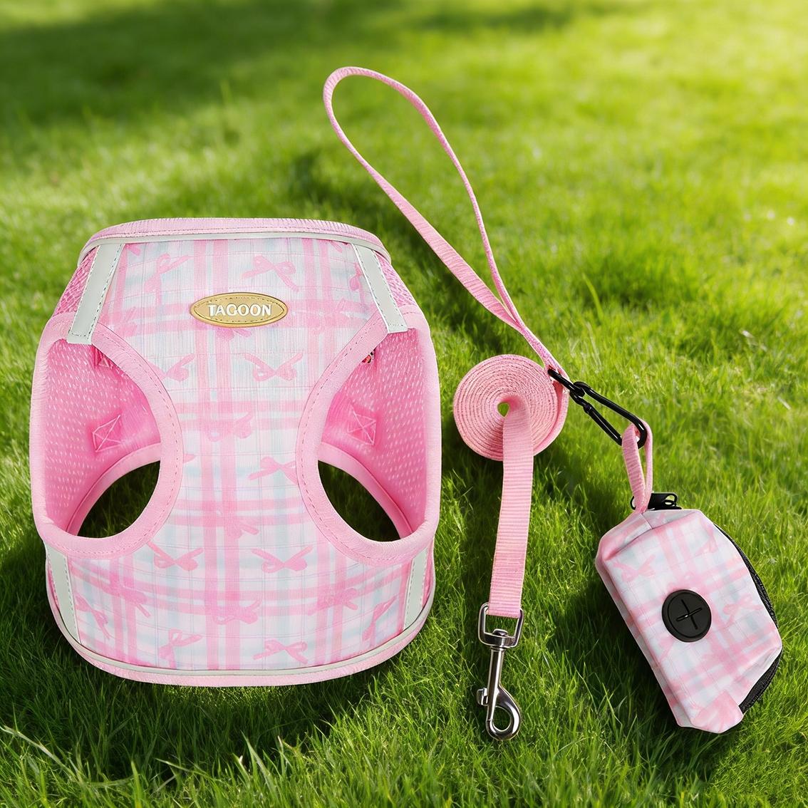 Automatic Retractable Dog Leash for Small Medium Dogs, Breathable Reflective Chest Harness, Adjustable Safety Harness, No Pull Harness, Anti-Pull Night Safety Walking Rope, Harness Leash Set
