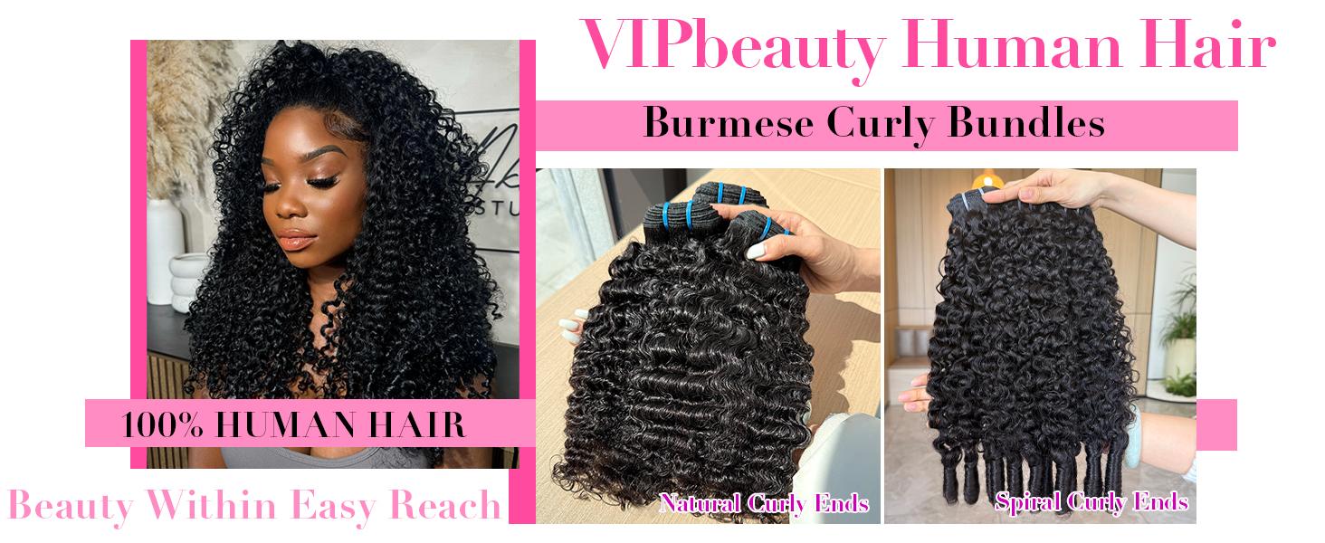 【Hot Sale】VIPbeauty Burmese Curly Bundles Human Hair 100% Unprocessed Human Hair Bundles Deals Human Hair Extensions 16A Burmese Curly Human Hair Bundles for Black Women Natural Black Spiral Curly End Human Hair Weft Extensions