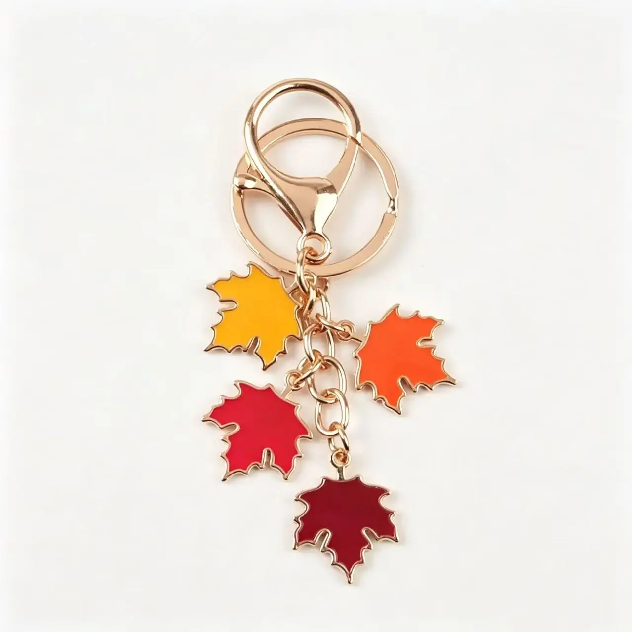 Autumn Maple Leaf Enamel Charm Keychain, Multi Leaf Tassel Metal Key Ring with Clasp, Holiday Backpack Decor Gift Ornament, Keychain Backpack Charms