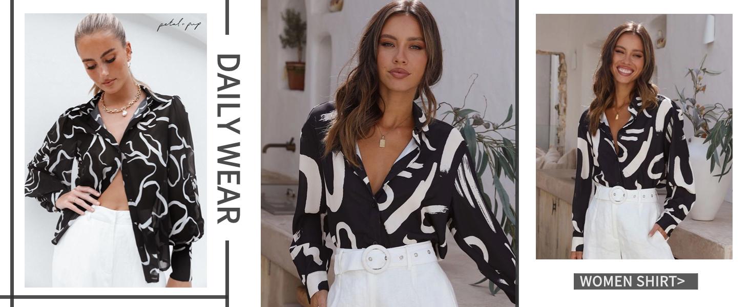 Womens Shirts Button Down Printed Lantern Long Sleeve Blouse Fashion Casual Tops cherry betty clothing leopard blazer western shirts for women dress shirts for women trendy leopard blouse