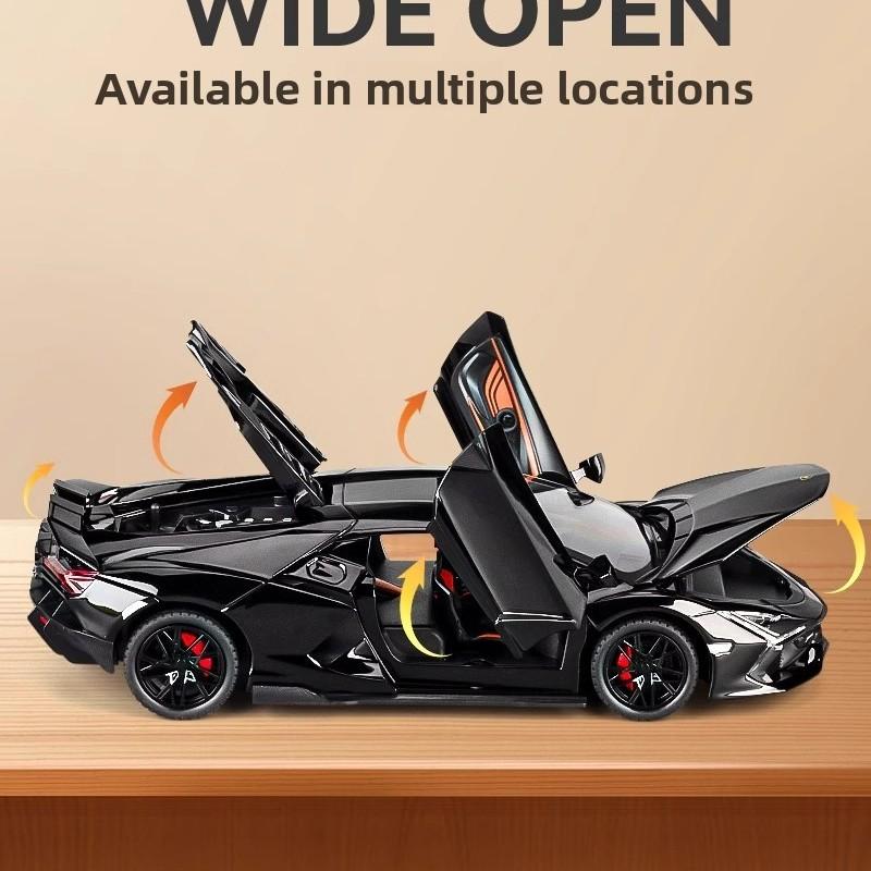 Alloy Sports Car Model, Scale Model Car, Collector Model Car, Manual Scissor Door, Smoke Effect, Sound Light, Adjustable Rear Wing, Shock Absorption, Gift Box