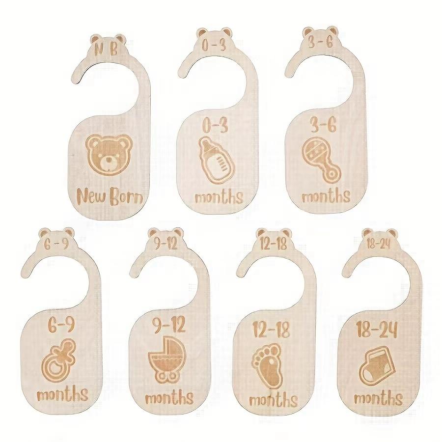 Wooden Clothes Hanger Organizers Hanging Board Set, Baby Clothing Dividers for Newborns 0-24 Months, 8-Piece Nursery Storage Solution