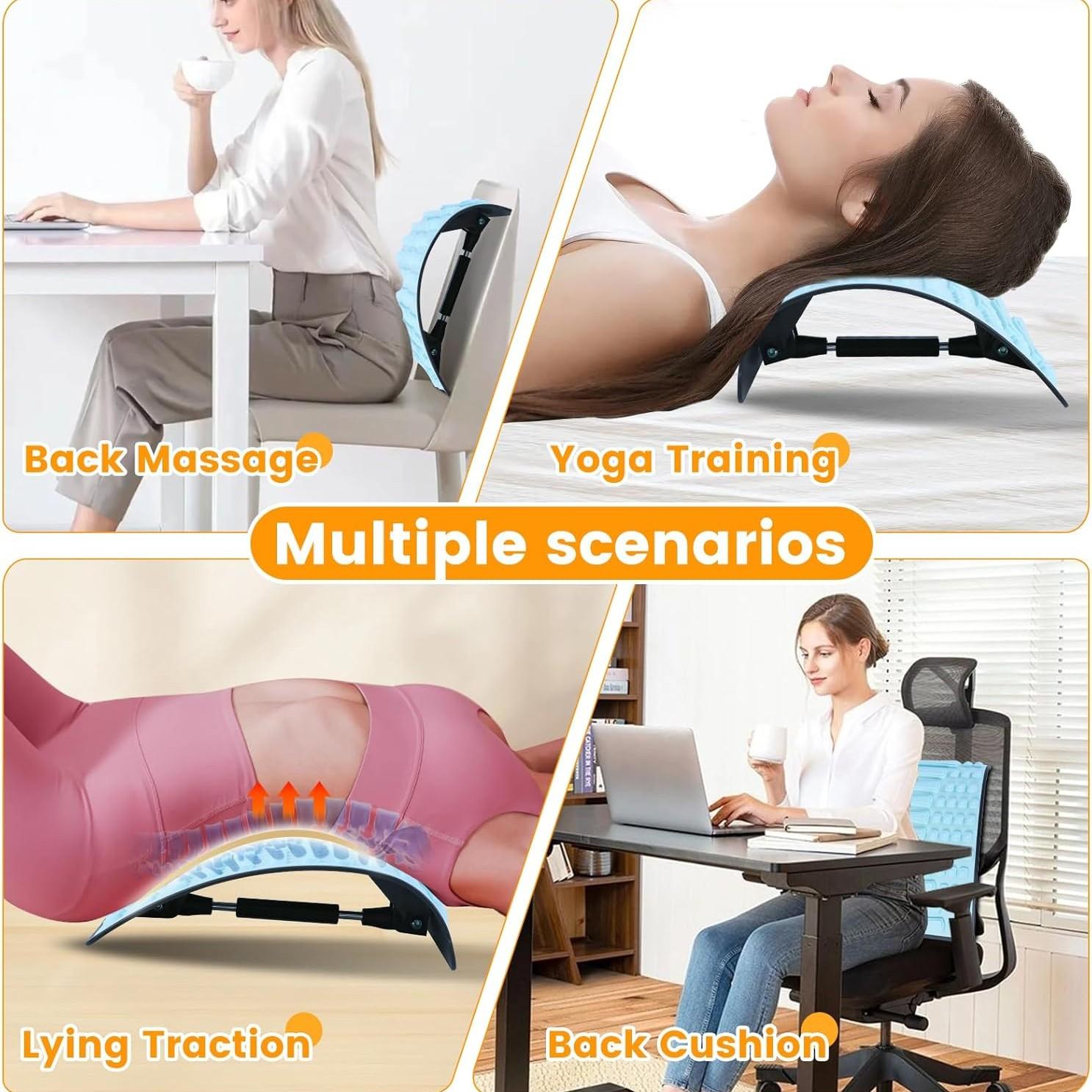 Back Stretching Device for Lower Back Pain Relief, Adjustable Metal Support, Spinal Decompression and Posture Corrector, Back Massage