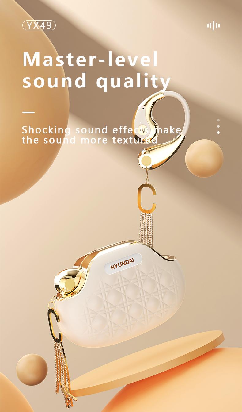 HYUNDAI YX49 Fashionable Open-Wear Stereo Earphones with Handbag-Style Light Luxury Design, Comfortable Fit, 2025 New Bluetooth 6.0 for Faster, More Stable Connection & Lower Power Use, HiFi Sound, Sport & Travel Ready, Perfect Gift for Girlfriend