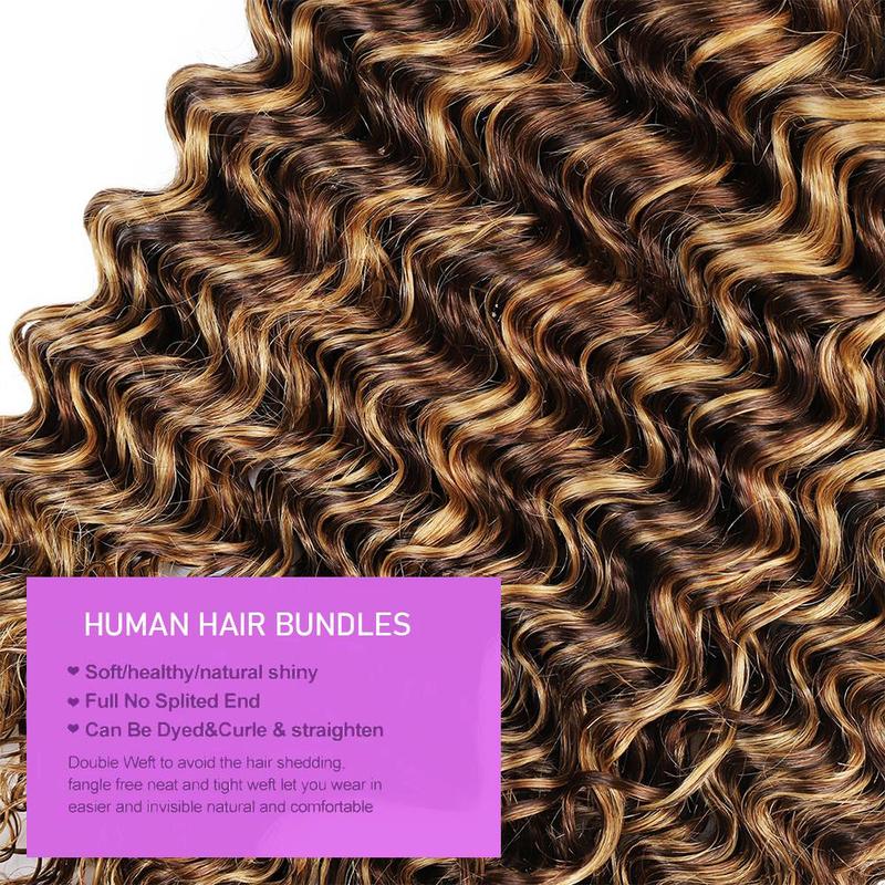 Highlight Deep Wave Bundles P4/27 Ombre Colored Human Hair Bundles Brown Brazilian Hair Weave Bundle 3/4 Remy Hair Bundles