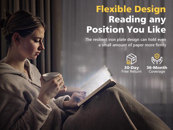 Rechargeable Reading Light with Auto Timer, 3-Colors & 5 Brightness Levels, Bookmark Clip-On LED Book Lamp, 80H Battery Life for Bedtime Reading