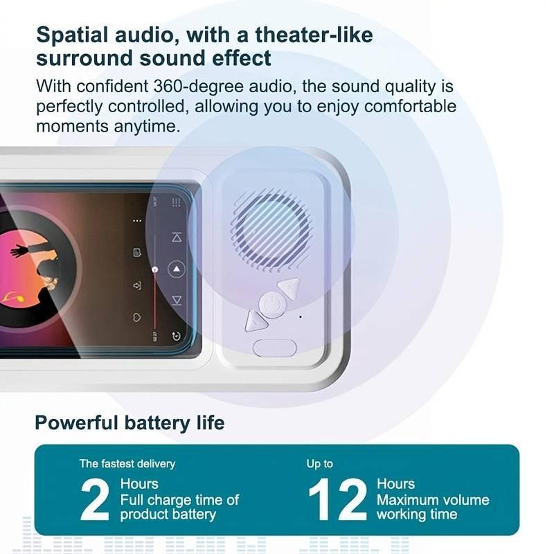 Waterproof box-type speaker, Rechargeable waterproof speaker, Multifunctional speaker, 360° touch screen, watch movies, listen to music, phone holder, audio shower stand, bathroom, kitchen, swimming pool, holiday gift