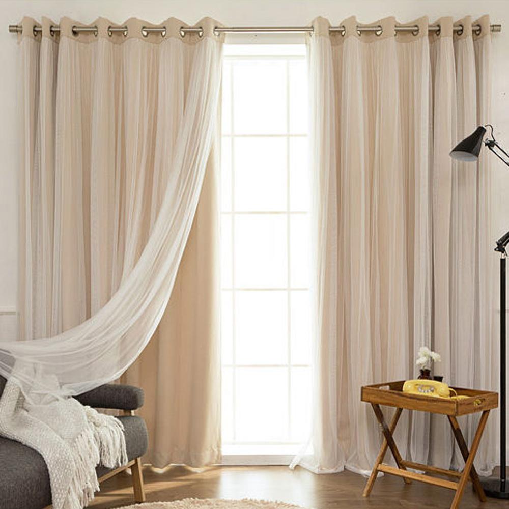 Double Layer Curtain, Solid Color Blackout Curtain, 1 Piece, Fashionable Home Decor for Living Room & Bedroom, Window Curtain