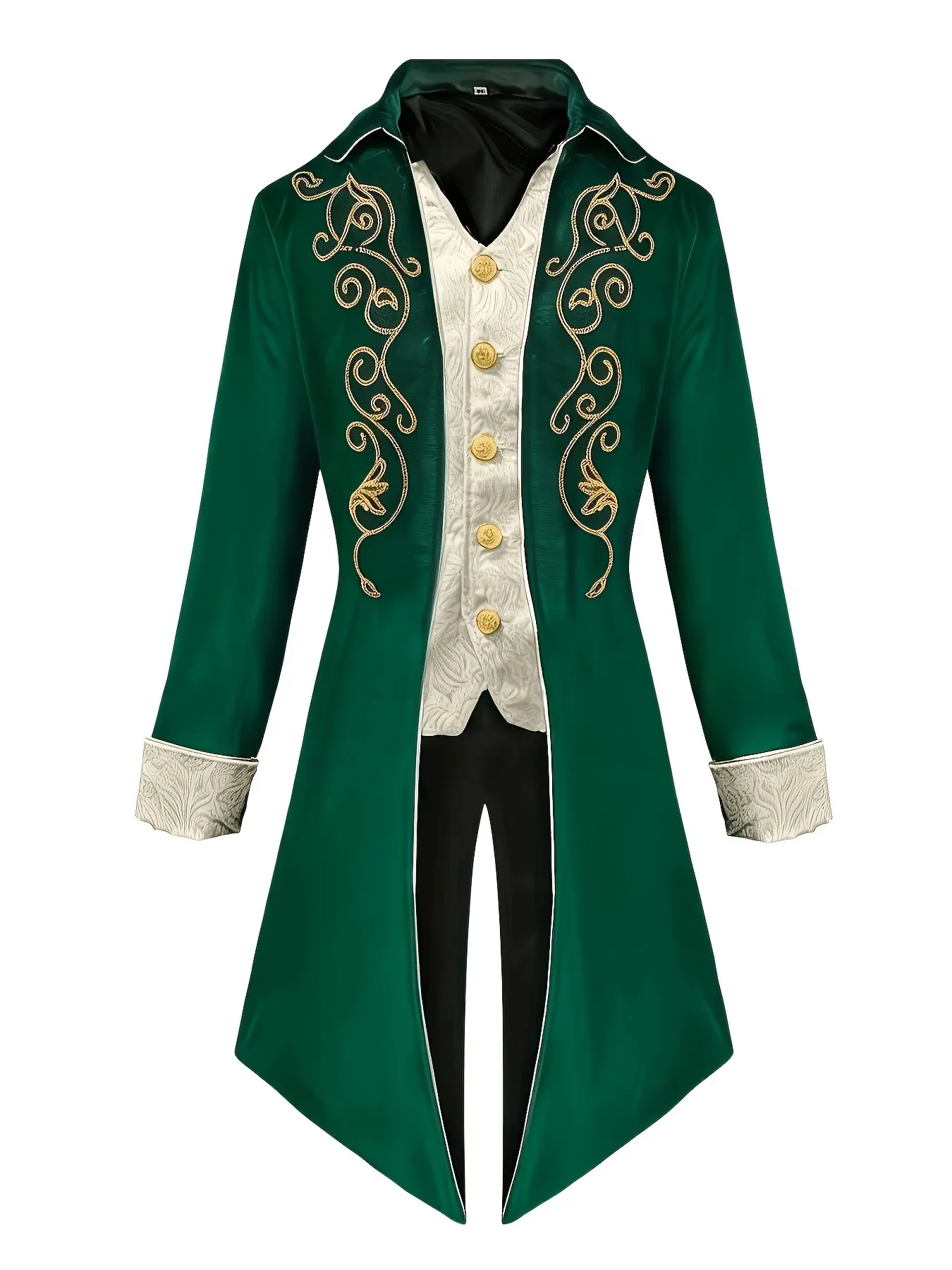 Halloween Medieval Tailcoat Fake Two-Piece Men's Mid-Length Vintage Embroidered Jacket, Retro Style Outerwear for Festive Occasions