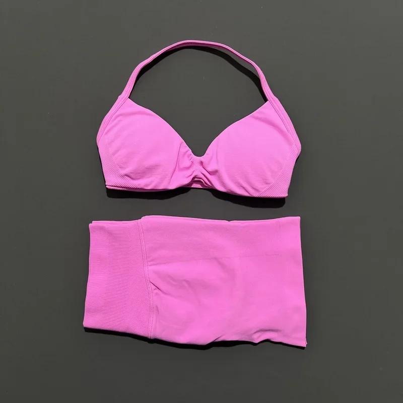 2 Piece Sport Set Women Seamless Yoga Tank Bra Waist Scrunch Bum Gym Shorts Sets Fitness Running Workout Suit,Sports,Leggings,Backless,Halter,Crop,Butt,stylish,activewear,,daily,outfit,,Insulated,Hunting,Camo,mfvim,woman,,athletic,, Two Piece Set