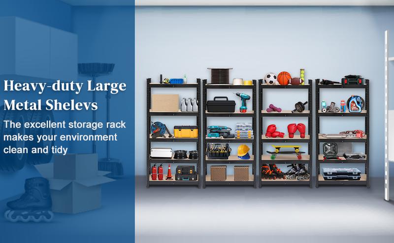 Karl home Garage Shelving Heavy Duty, 5-Tier Wide Size Adjustable Metal Shelving Unit Rack Organization for Garage Pantry Basement, 1900lbs,29.5" L x 11.8" W x 59.1" H, Black