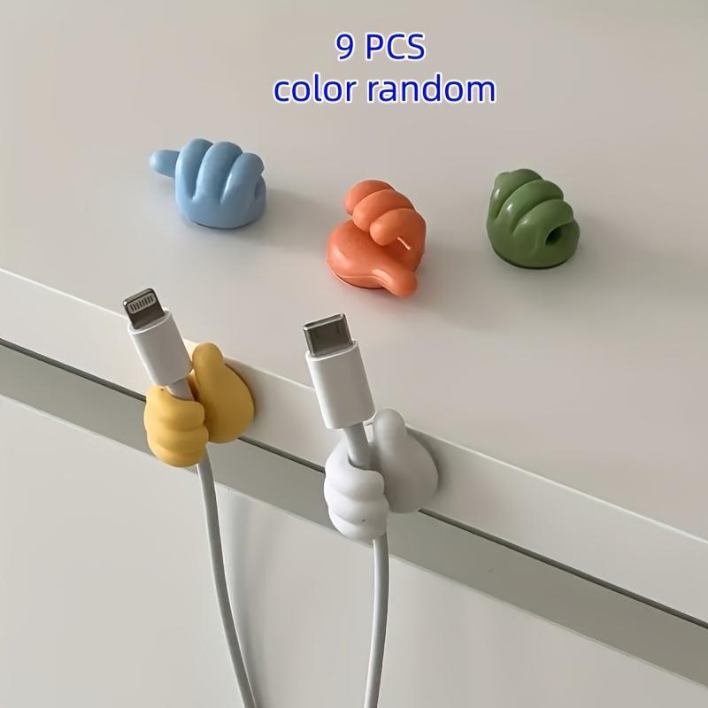5 PCS / 9PCS thumb-shaped organizer (random color), lightweight desktop cable management clip, adhesive hook without drilling required, suitable for desktop storage and home organization, perfect for kitchen appliances and bedroom accessories