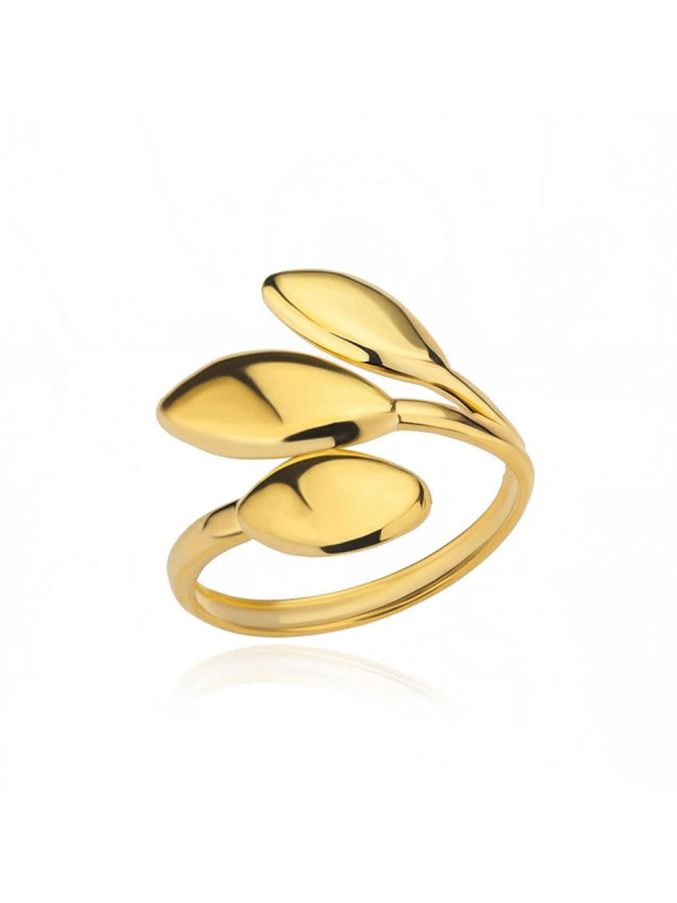 Stainless steel three-leafed ring for ladies, popular and adjustable gold-plated titanium steel ring