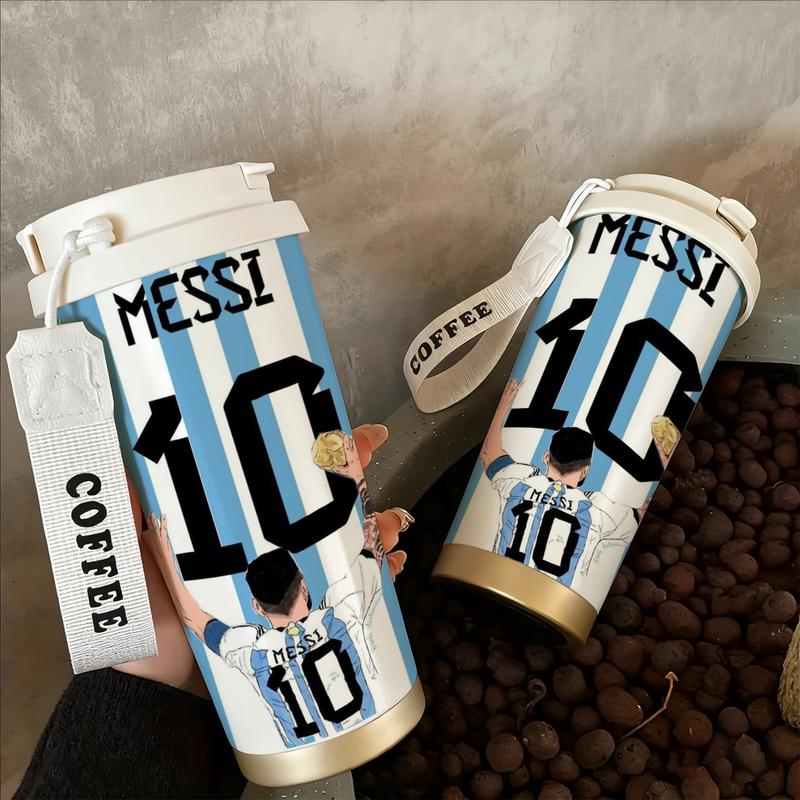 Vivacup 1Pc insulated mug Messi 10 back view Argentina vacuum cup, Thermos Cup, double wall stainless steel leak-proof travel tumbler for hot cold drinks, keeps warm 12 h/cold 24 h, 18oz soccer fan coffee thermal mug for women and men, football lover gift