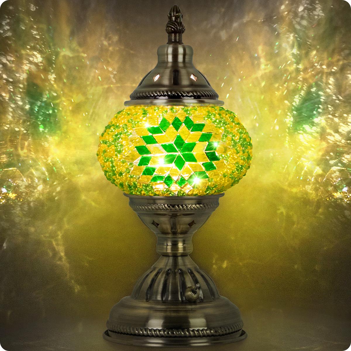 Yarra-Decor Handmade Turkish Moroccan Lamp - Tiffany Mosaic Glass with Bronze Base, Portable Bedside Lamp, Rechargeable Battery 2000mAh (LED Bulb Included) Lighting Christmas gifts Valentine's Day gifts