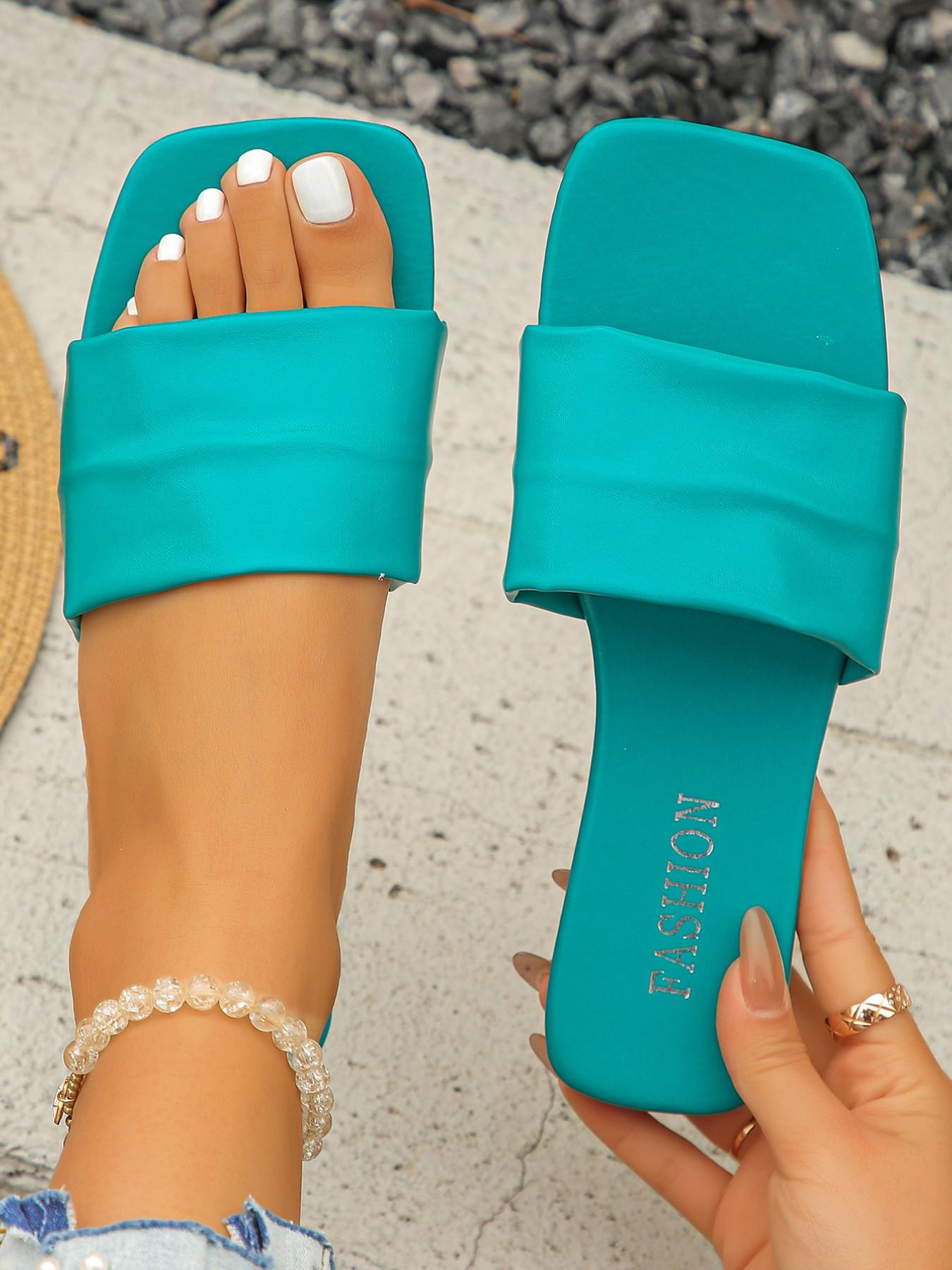 Women's Folded Design Sandals, Casual Fashion Square Toe Flat Shoes, Lightweight Comfortable Beach Resort Slippers