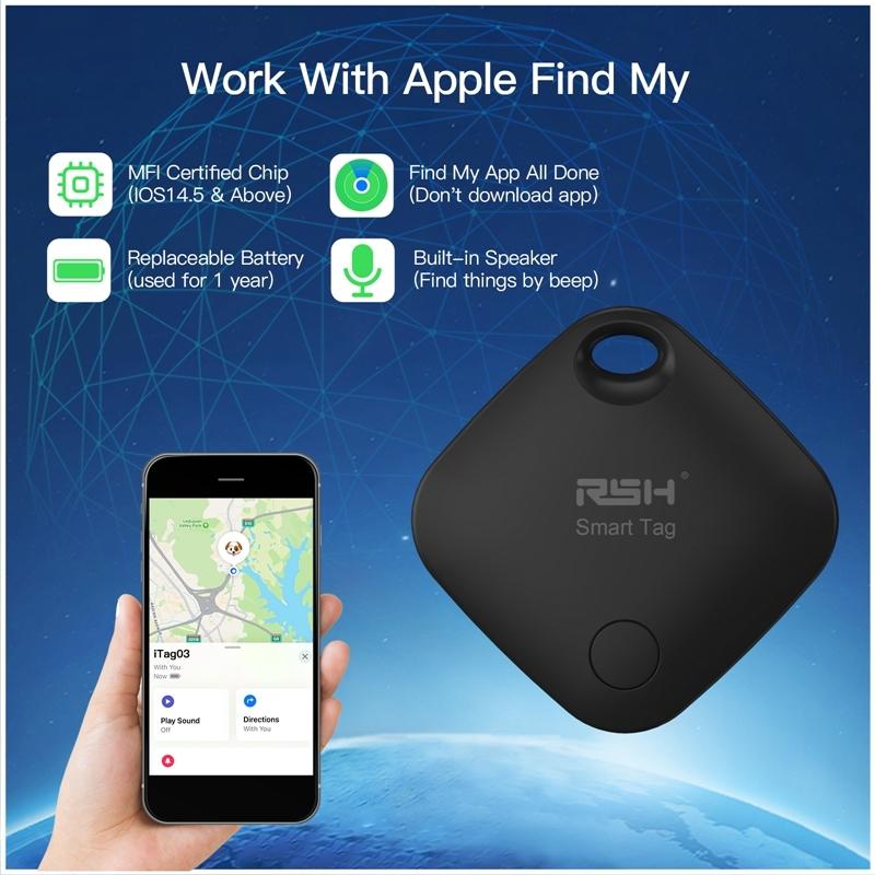 Rsh Tracker Smart Tag Lost Alarm Bundle Pack, Smart Tracking Tag, Compatible with Apple Find My/google Find HUB, Includes 4 Tags + Silicone Cases + Lanyards with iOS apple or Android phones