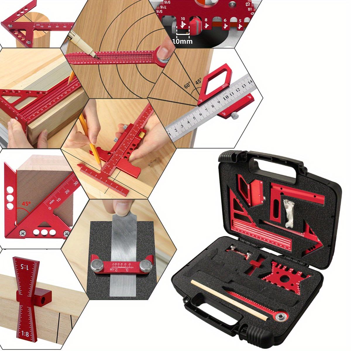 6/7/8Pcs Woodworking Square Kit with Box, Precision Carpenter Splicing Planning Tools, Measuring Instrument, Aluminum Scribeing Ruler, Center Finder, Circular Drawing Compass, Height Gauge, Measuring Ruler