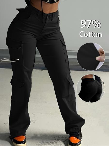 Women's Pocket Lapel Solid Color Utility Pants, Fashion Casual Workwear, Comfortable Daily Wear, Versatile All-Season Trousers