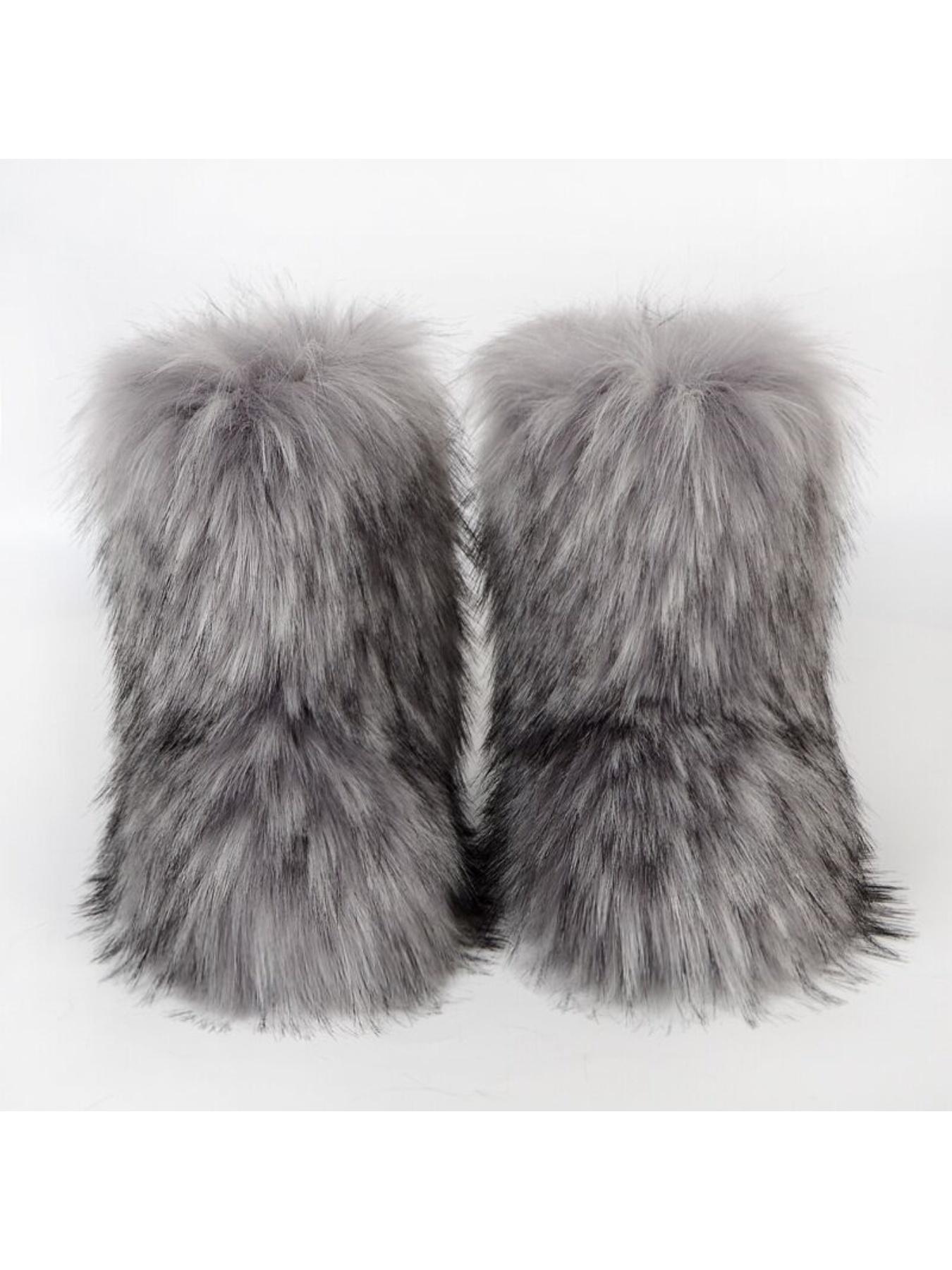 Shaggy boots 2000s Women's Ombre Faux Fur Design Snow Boots, Casual Warm Rubber Boots for Winter, Female All-match Round Toe Boots for Daily Wear  shaggy boots