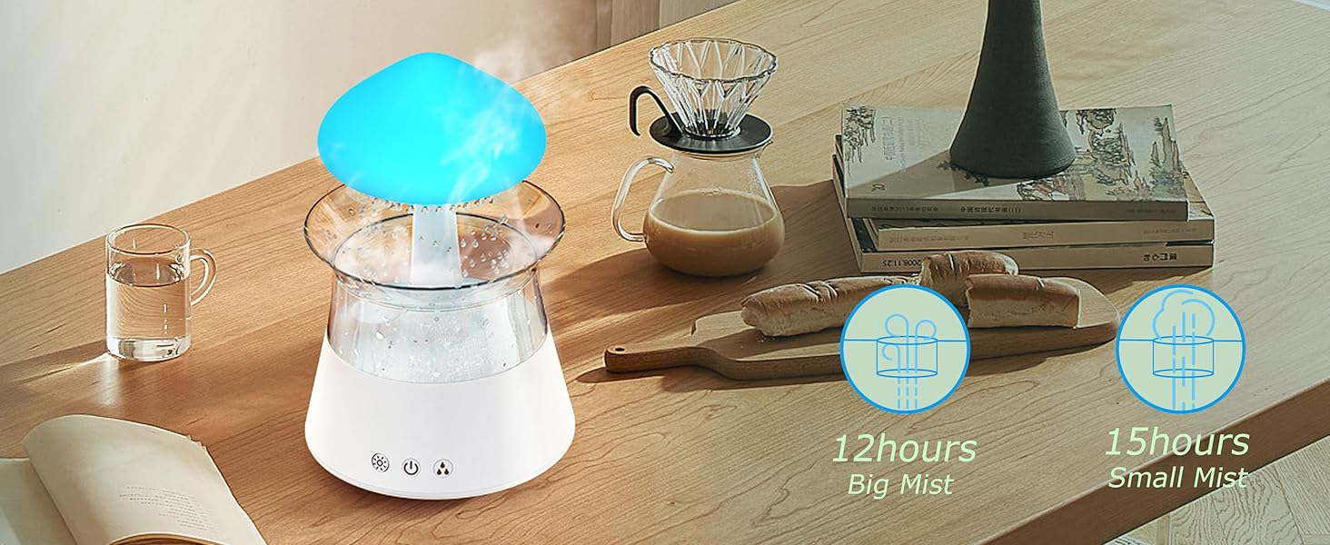 Raining Cloud Aromatherapy Diffuser – A Calming White Noise Humidifier with Micro Rainfall Effect and Multi-Color LED Clouds. Ideal for Deep Sleep, and Mood Enhancement. Features an Adjustable Timer, Essential Oil Compatibility, perfect Christmas Gift.