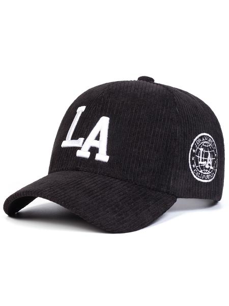 Unisex Corduroy La Baseball Cap, Adjustable Outdoor Sun Protection, Casual Fitted Design for Spring & Fall Travel, Quality Caps