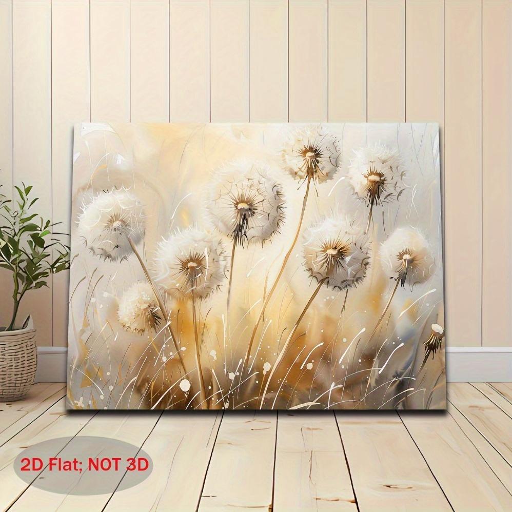 JIT 1PC ,Vintage-Inspired Dandelion Flowers Canvas Wall Art - Soft Beige  Golden Tones, Large  Framed Floral Painting, Ready to Hang for Bedroom, Living Room, Kitchen, Bathroom Decor - Perfect Holiday  Family Gift, Living Room Art