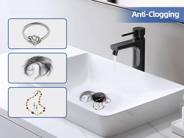 Hibbent  All Metal Bathroom Sink Stopper, Universal Pop Up Drain Strainer, Brass Bullet Core Push Type Sink Stopper for 1.1''~2.3'' Basin, Big Push Button, Anti Clogging Filter