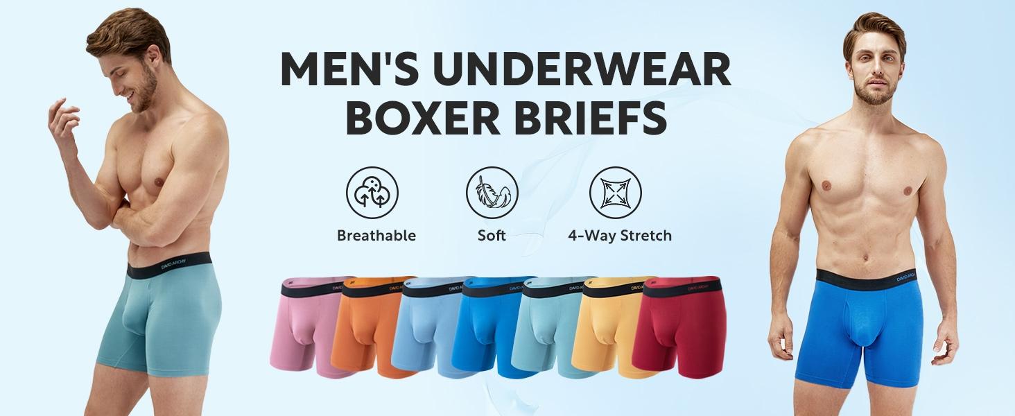 7 Pack Davd Archy Men's Bamboo Rayon Menswear Boxer Briefs, Wicking Moisture&Cool, Support Fly Pouch, Soft Machine Washable, Seamless Fabric Spandex Breathable Undergarments Fashion