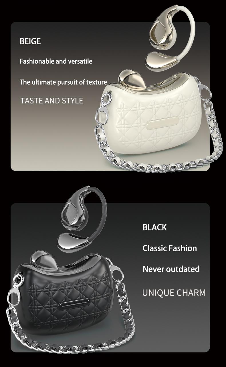 HYUNDAI YX46 Fashionable Open Wear Stereo Earphones Handbag Style Light Luxury Design, Comfortable Fit, Bluetooth 5.4, HIFI Sound, Sport & Travel Ready Perfect Gift for Girlfriend