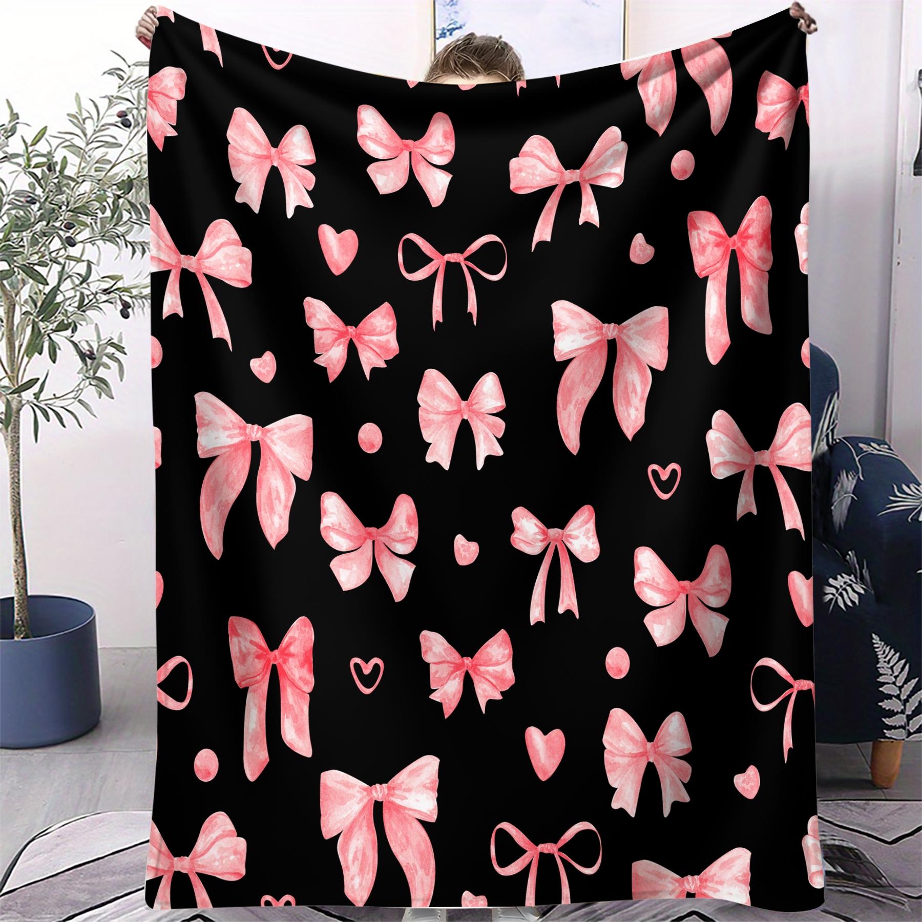 1Pcs Coquette Pink Bow Digital Print Flannel Blanket, Sweet Y2K Aesthetic Throw Blanket, Soft Fluffy Lightweight Warm Blanket, Cozy All-Season Gift Blanket, Perfect for Bedroom, Sofa, Dorm, Living Room & Travel Use